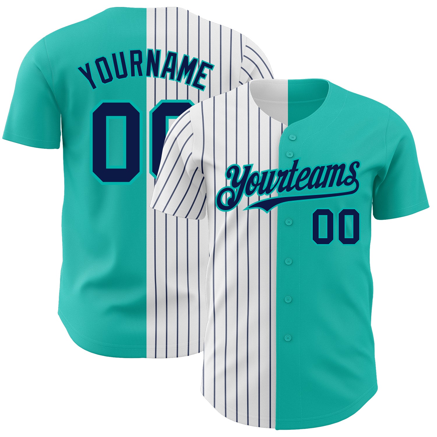 Custom Name and Number Personalized Aqua White Navy Pinstripe Baseball Jersey Authentic Fashion Team Personalized Aqua White-Navy