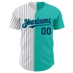 Personalized Aqua White Navy Pinstripe Fashion Baseball Jersey for Men Personalized Aqua White-Navy Pinstripe Split Fashion