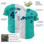 Personalized Aqua White Navy Pinstripe Fashion Baseball Jersey for Men Personalized Aqua White-Navy Pinstripe Split Fashion