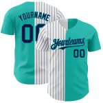 Personalized Aqua White Navy Pinstripe Fashion Baseball Jersey for Men Personalized Aqua White-Navy Pinstripe Split Fashion