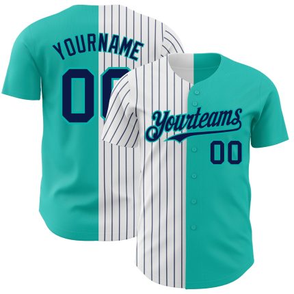 Personalized Aqua White Navy Pinstripe Fashion Baseball Jersey for Men Personalized Aqua White-Navy Pinstripe Split Fashion