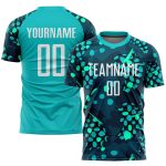 Personalized Aqua White Navy Soccer Jersey Uniform - Sublimation Design Personalized Aqua White-Navy Sublimation Soccer Uniform