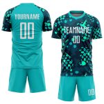 Custom Name and Number Aqua White-Navy Soccer Jersey Uniform - Personalized Sublimation Team Gear Personalized Aqua White-Navy