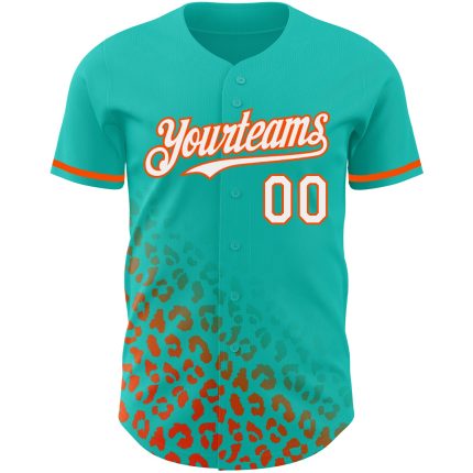 Custom Leopard Print Fade Baseball Jersey - Personalized Aqua White-Orange 3D Pattern Design with Custom Name and Number