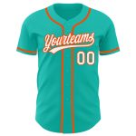 Custom Name and Number Aqua White-Orange Authentic Baseball Jersey - Personalized Team Jersey Personalized Aqua White-Orange