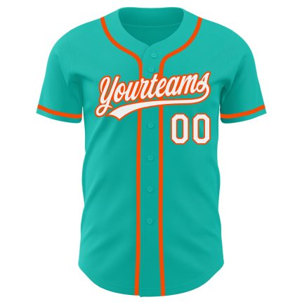 Custom Name and Number Aqua White-Orange Authentic Baseball Jersey - Personalized Team Jersey Personalized Aqua White-Orange