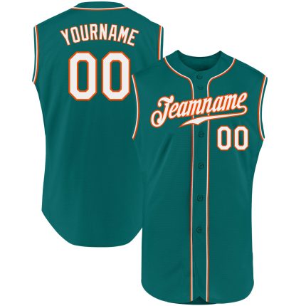 Custom Personalized Aqua White-Orange Baseball Jersey with Team Name and Number - Authentic Sleeveless Design Personalized