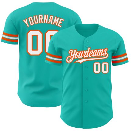 Custom Aqua White-Orange Baseball Jersey for Adults - Personalized Sports Apparel Personalized Aqua White-Orange Baseball