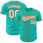 Personalized Aqua White Orange Baseball Jersey for Kids and Adults Personalized Aqua White-Orange Baseball Jersey