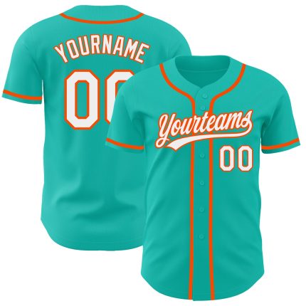 Personalized Aqua White Orange Baseball Jersey for Kids and Adults Personalized Aqua White-Orange Baseball Jersey