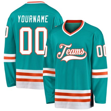 Custom Aqua White and Orange Hockey Jersey - Personalizable Sports Apparel Personalized Aqua White-Orange Hockey Jersey