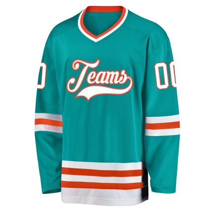 Custom Aqua White and Orange Hockey Jersey - Personalizable Sports Apparel Personalized Aqua White-Orange Hockey Jersey