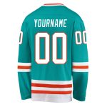 Custom Name & Number Aqua White-Orange Hockey Jersey - Personalized Team Sports Apparel Personalized Aqua White-Orange Hockey