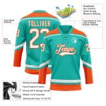Custom Name and Number Personalized Hockey Jersey - Aqua White-Orange Lace Neck Team Jersey Personalized Aqua White-Orange