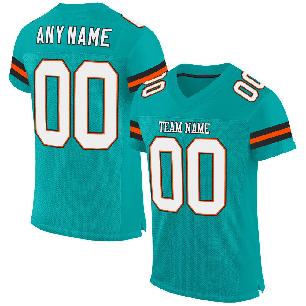 Personalized Aqua White Orange Authentic Football Jersey Mesh Design Personalized Aqua White-Orange Mesh Authentic Football