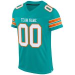 Custom Aqua White-Orange Football Jersey with Personalized Name and Number - Authentic Mesh Team Apparel Personalized Aqua
