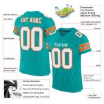 Custom Aqua White-Orange Football Jersey with Personalized Name and Number - Authentic Mesh Team Apparel Personalized Aqua