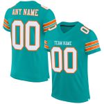Custom Aqua White-Orange Football Jersey with Personalized Name and Number - Authentic Mesh Team Apparel Personalized Aqua