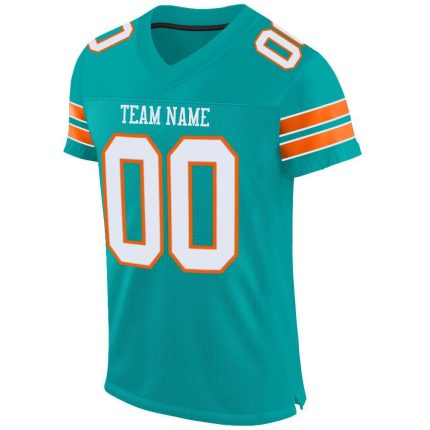 Personalized Aqua White Orange Football Jersey - Custom Mesh Jersey for Kids 2 Personalized Aqua White-Orange Mesh Football