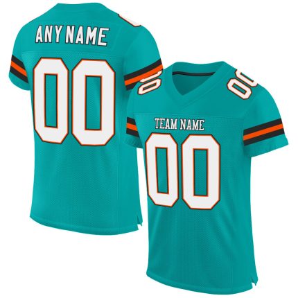 Custom Aqua White-Orange Mesh Football Jersey for Kids - Personalized Sports Apparel Personalized Aqua White-Orange Mesh