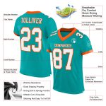 Personalized Aqua White Orange Football Jersey for Kids - Size 4 Mesh Jersey Personalized Aqua White-Orange Mesh Football