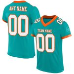 Personalized Aqua White Orange Football Jersey for Kids - Size 4 Mesh Jersey Personalized Aqua White-Orange Mesh Football