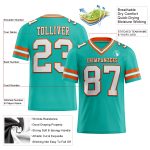 Personalized Aqua White Orange Mesh Football Jersey for Kids Size 5 Personalized Aqua White-Orange Mesh Football Jersey 5