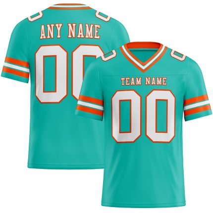 Personalized Aqua White Orange Mesh Football Jersey for Kids Size 5 Personalized Aqua White-Orange Mesh Football Jersey 5