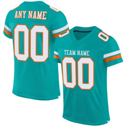 Personalized Aqua White Orange Football Jersey Mesh for Team Spirit and Customization Personalized Aqua White-Orange Mesh