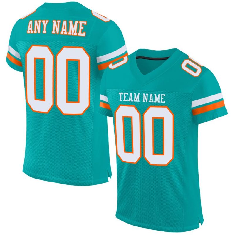 Personalized Aqua White Orange Football Jersey Mesh for Team Spirit and Customization Personalized Aqua White-Orange Mesh