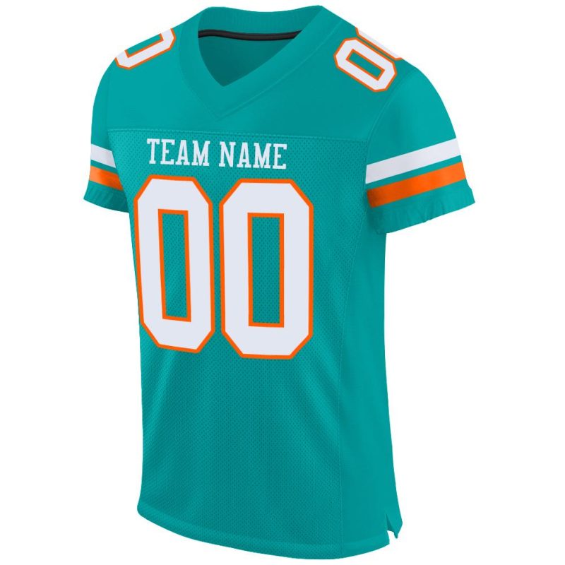 Personalized Aqua White Orange Football Jersey Mesh for Team Spirit and Customization Personalized Aqua White-Orange Mesh