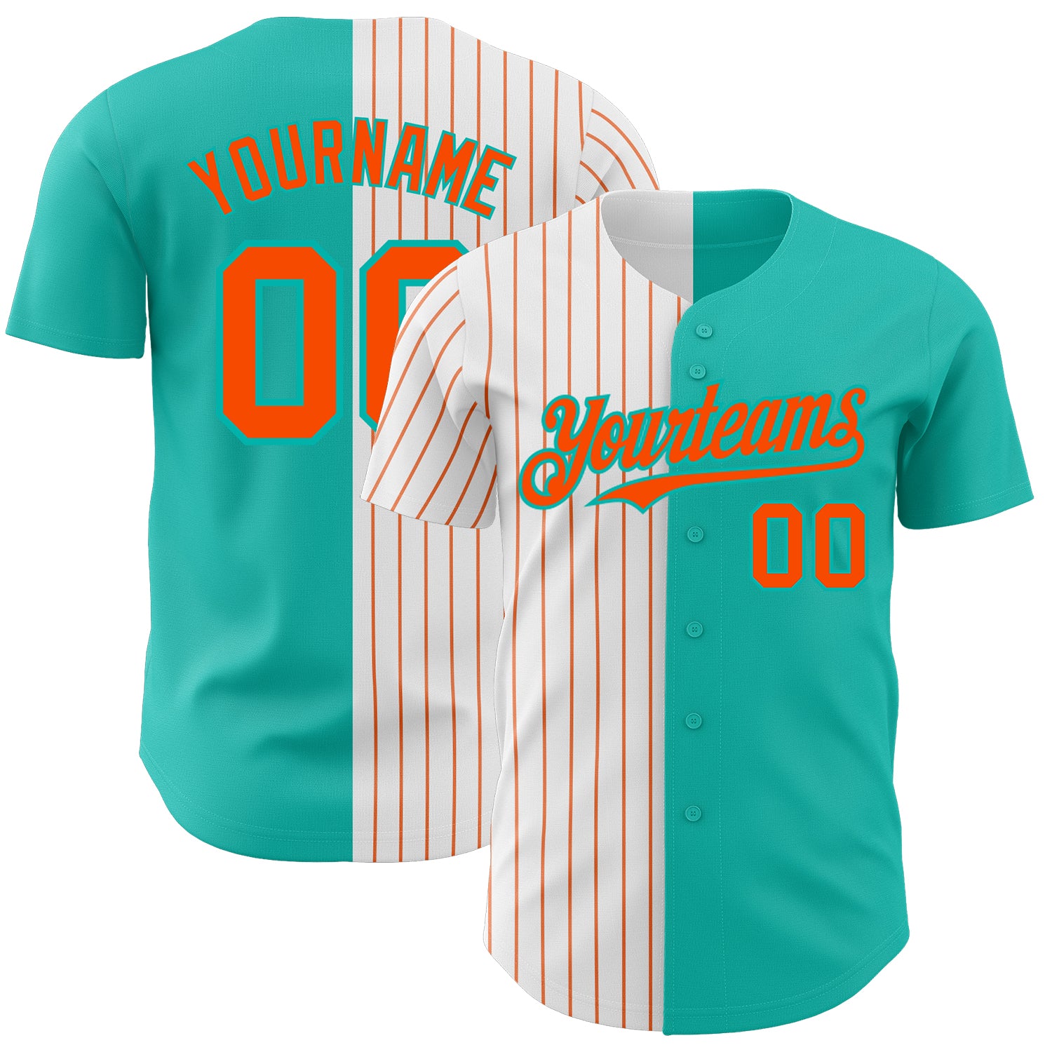 Custom Name and Number Personalized Aqua White-Orange Pinstripe Baseball Jersey - Authentic Split Fashion Team Apparel Personalized