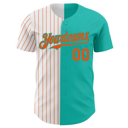 Custom Aqua White-Orange Pinstripe Baseball Jersey for Fashion Fans Personalized Aqua White-Orange Pinstripe Split Fashion