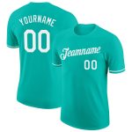 Custom Name and Number Aqua White Performance T-Shirt - Personalized Team Tee Personalized Aqua White Performance T-Shirt
