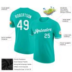 Custom Name and Number Aqua White Performance T-Shirt - Personalized Team Tee Personalized Aqua White Performance T-Shirt