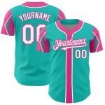 Personalized Baseball Jersey with Custom Name and Number - Aqua White-Pink Arm Shapes, 3 Color Options Personalized Aqua