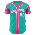 Personalized Baseball Jersey with Custom Name and Number - Aqua White-Pink Arm Shapes, 3 Color Options Personalized Aqua