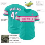 Custom Name and Number Personalized Aqua White-Pink Baseball Jersey - Authentic Team Jersey Personalized Aqua White-Pink