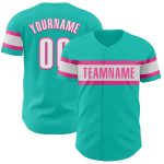 Personalized Baseball Jersey for Women - Aqua White-Pink Design Personalized Aqua White-Pink Baseball Jersey