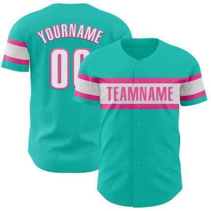 Personalized Baseball Jersey for Women - Aqua White-Pink Design Personalized Aqua White-Pink Baseball Jersey