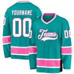 Personalized Hockey Jersey in Aqua and White-Pink for Custom Team Gear Personalized Aqua White-Pink Hockey Jersey