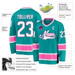 Personalized Hockey Jersey in Aqua and White-Pink for Custom Team Gear Personalized Aqua White-Pink Hockey Jersey