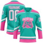 Personalized Aqua White Pink Hockey Jersey Lace Neck Design for Fans Personalized Aqua White-Pink Hockey Lace Neck Jersey