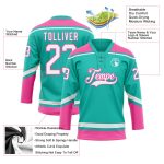 Personalized Aqua White Pink Hockey Jersey Lace Neck Design for Fans Personalized Aqua White-Pink Hockey Lace Neck Jersey