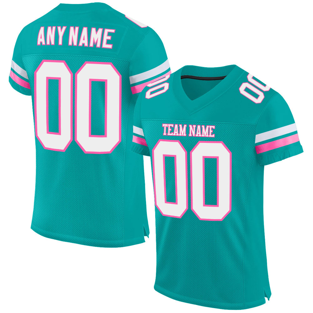 Custom Personalized Aqua White-Pink Mesh Football Jersey with Name and Number - Authentic Team Apparel Personalized Aqua