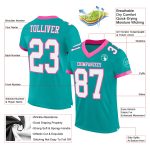 Personalized Football Jersey Aqua White Pink Mesh for Youth - Customizable Sports Apparel 2 Personalized Aqua White-Pink