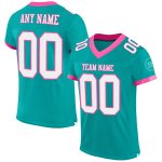 Personalized Football Jersey Aqua White Pink Mesh for Youth - Customizable Sports Apparel 2 Personalized Aqua White-Pink