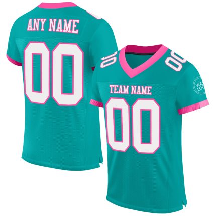 Personalized Football Jersey Aqua White Pink Mesh for Youth - Customizable Sports Apparel 2 Personalized Aqua White-Pink