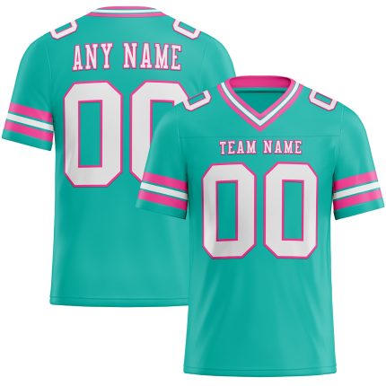 Personalized Aqua White Pink Mesh Football Jersey for Kids - Size 3 Personalized Aqua White-Pink Mesh Football Jersey 3