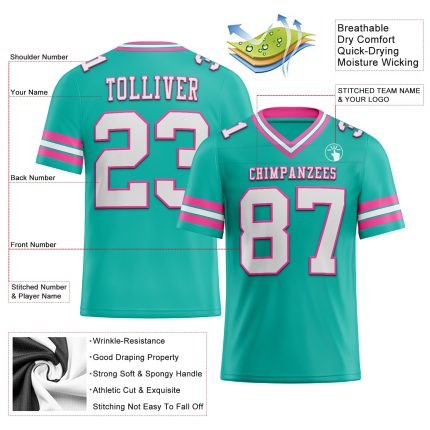 Personalized Aqua White Pink Mesh Football Jersey for Kids - Size 3 Personalized Aqua White-Pink Mesh Football Jersey 3